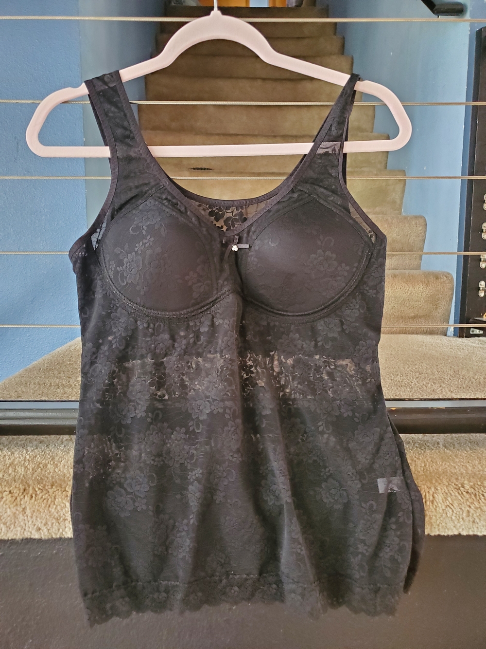 Black Floral Lace Shaping Tank with Built-In Bra